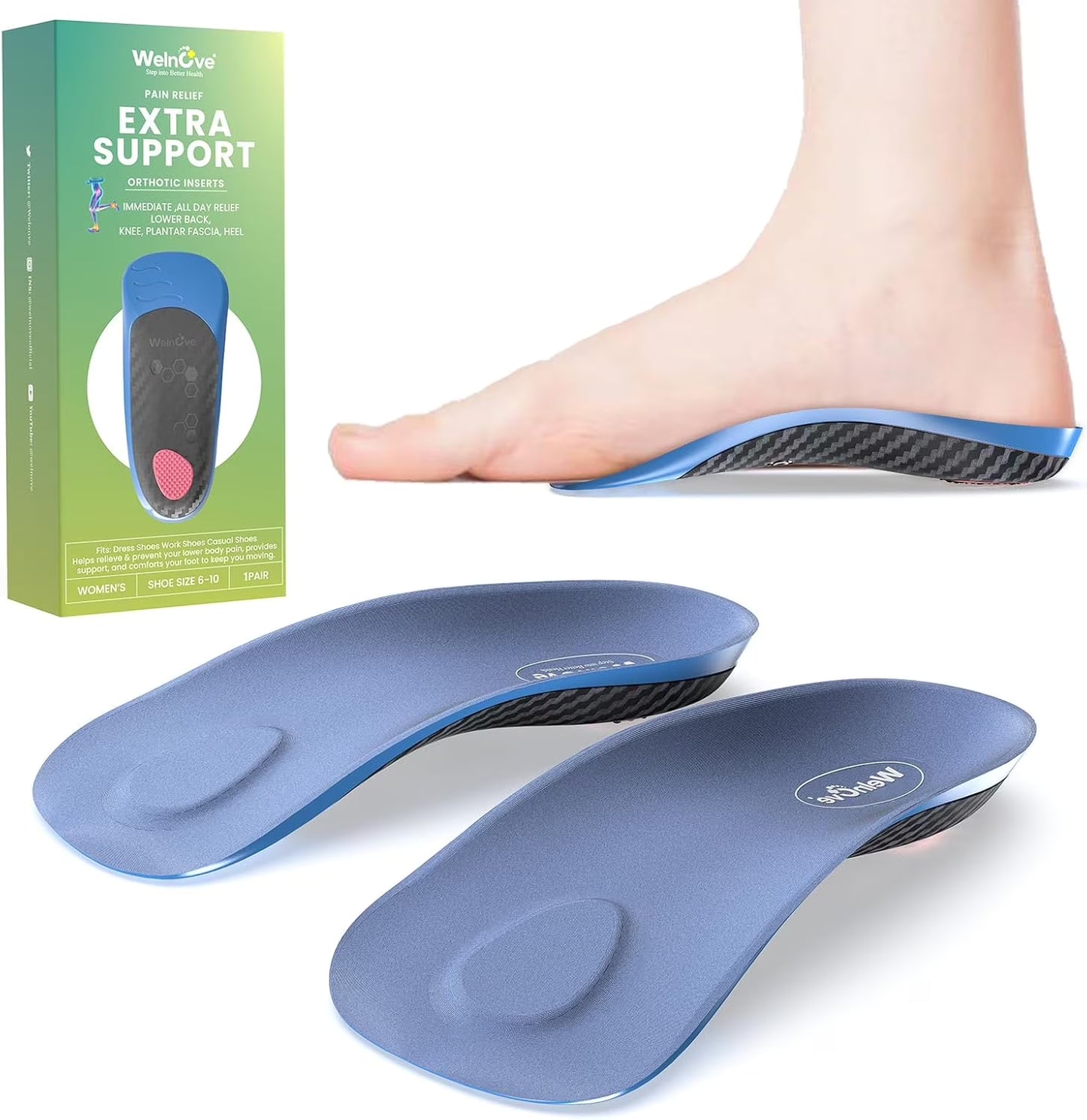 Semi-Rigid Arch Support Inserts for Men Women - Work Boot Insole for Walking or Standing All Days,3/4 Length Heel Pain Relief Insert for Flat Feet,Shoe Insoles for Women 6-10